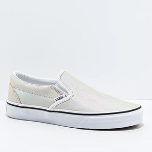 Vans Slip-On Shoes in Prism Silver & White Suede